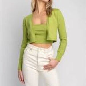 Resa the collection Lime Green Women's Crop Top and Cardigan cropped  Sz large